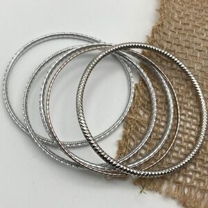 Bangle Bracelets Silver Tone Textured Boho 5 Piece‎ Set
